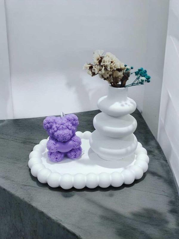AYD  Bubble Sunum Tabağı Takılık Süslük Dekoratif  Spiral Vazo Ayıcık Mum  %100 Soya Wax & Taş Tozu - Image 1