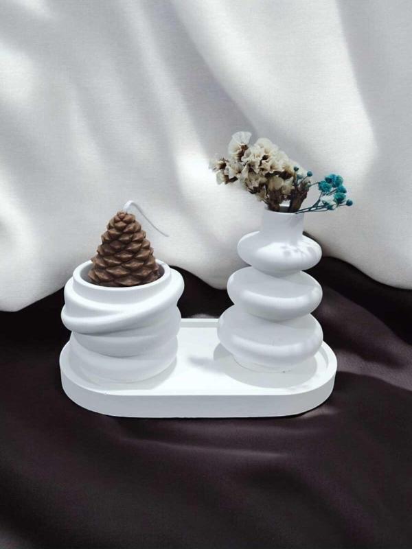 AYD Sunum Tabağı Takılık Süslük Dekoratif  Spiral Vazo Kozalak  Mum  %100 Soya Wax & Taş Tozu - Image 1