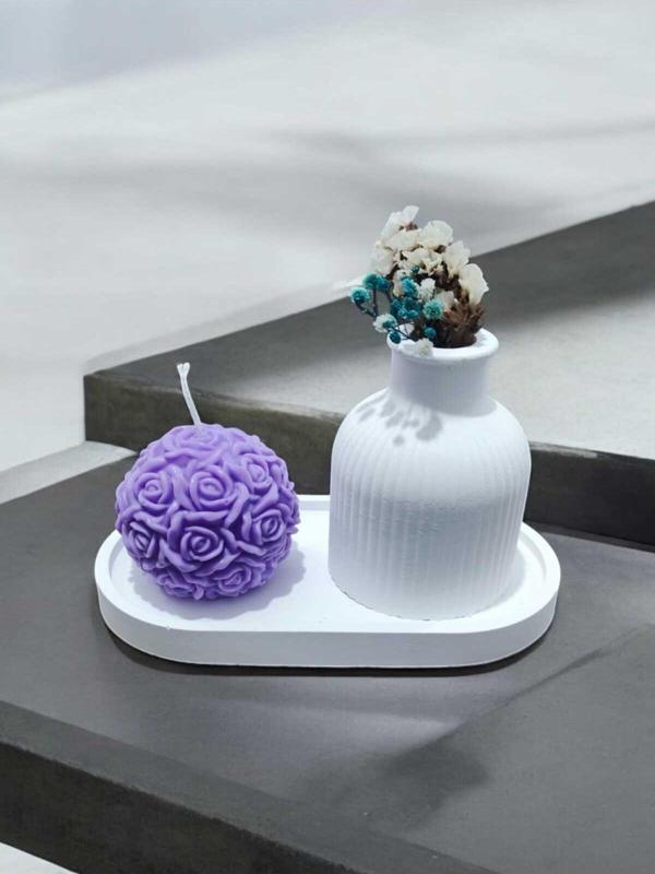 AYD Sunum Tabağı Takılık Süslük Dekoratif  Vazo   Gül Topu Mum  %100 Soya Wax & Taş Tozu - Image 1