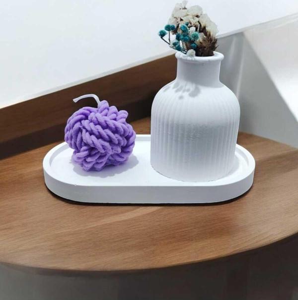AYD Sunum Tabağı Takılık Süslük Dekoratif  Vazo Örgü Mum  %100 Soya Wax & Taş Tozu - Image 1