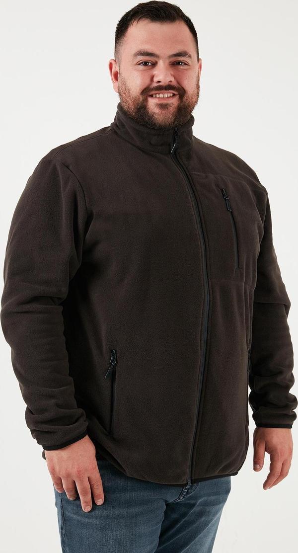 Buratti Regular Fit Dik Yaka Fermuarlı Büyük Beden Polar Erkek Hırka 5906028B ANTRASİT - Image 1