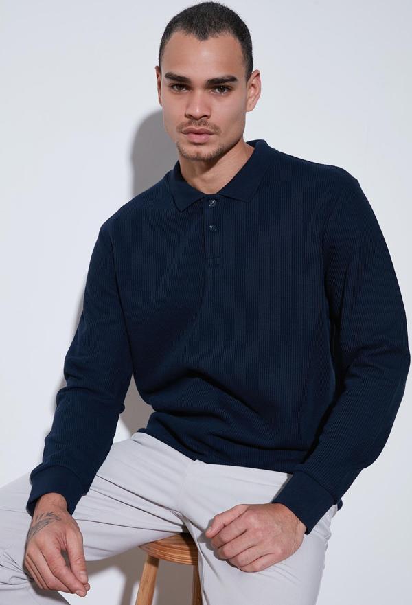 Buratti Pamuklu Regular Fit Düğmeli Polo Yaka Erkek Sweat 5905739 KOYU LACİVERT - Image 1