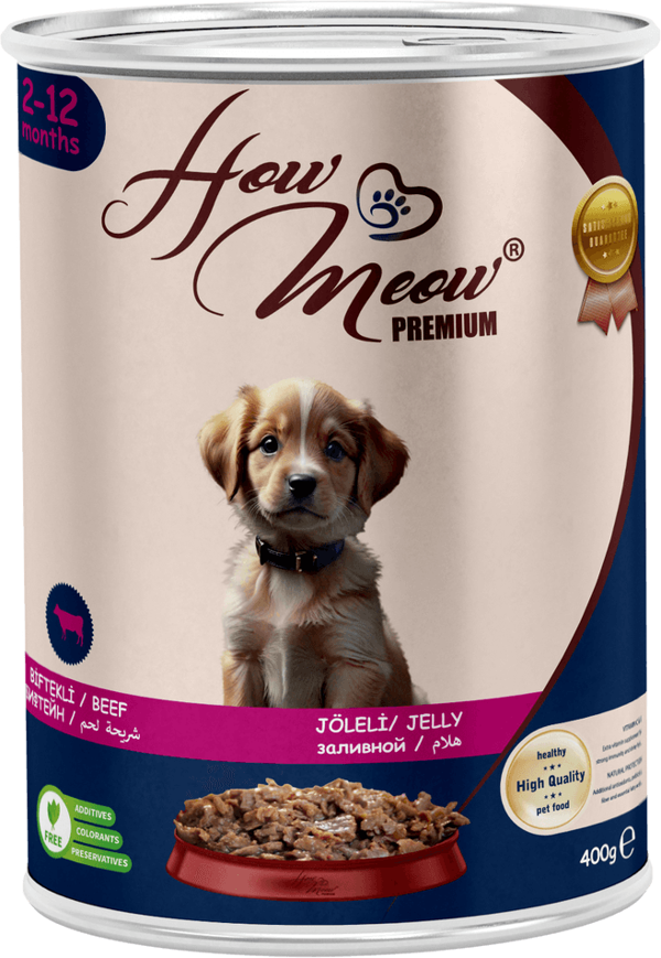 HOW MEOW 12 ADET JÖLELİ PARÇA ETLİ YAVRU KÖPEK YAŞ MAMASI BİFTEKLİ 400 GRAM - Image 1