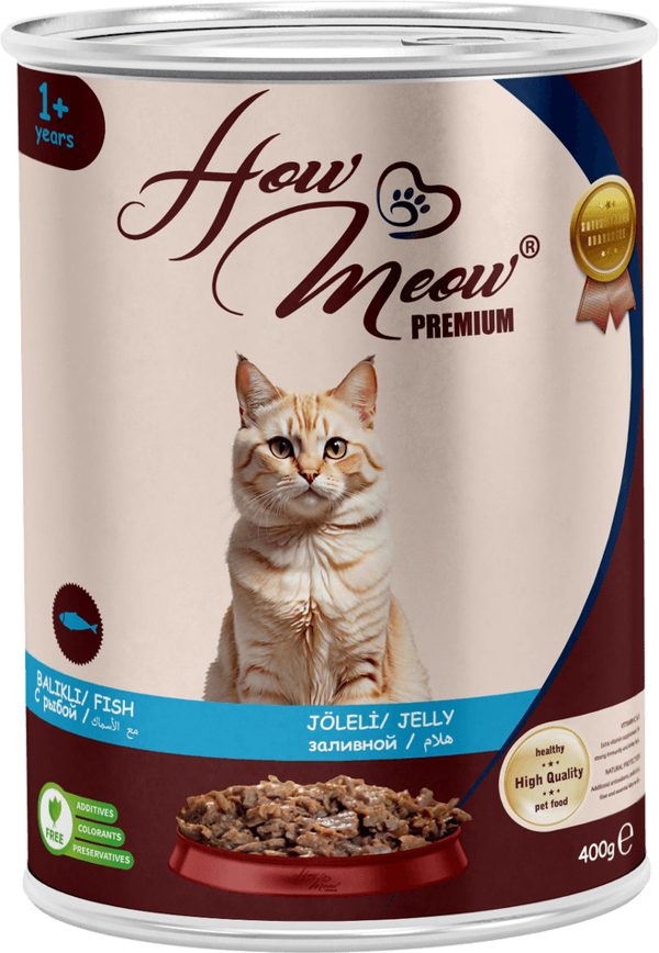 HOW MEOW 12 ADET JÖLELİ PARÇA ETLİ YETİŞKİN KEDİ YAŞ MAMASI BALIKLI 400 GRAM - Image 1