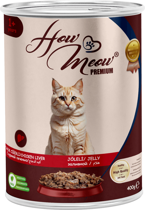 HOW MEOW 12 ADET JÖLELİ PARÇA ETLİ YETİŞKİN KEDİ YAŞ MAMASI TAVUK CİĞERLİ 400 GRAM - Image 1