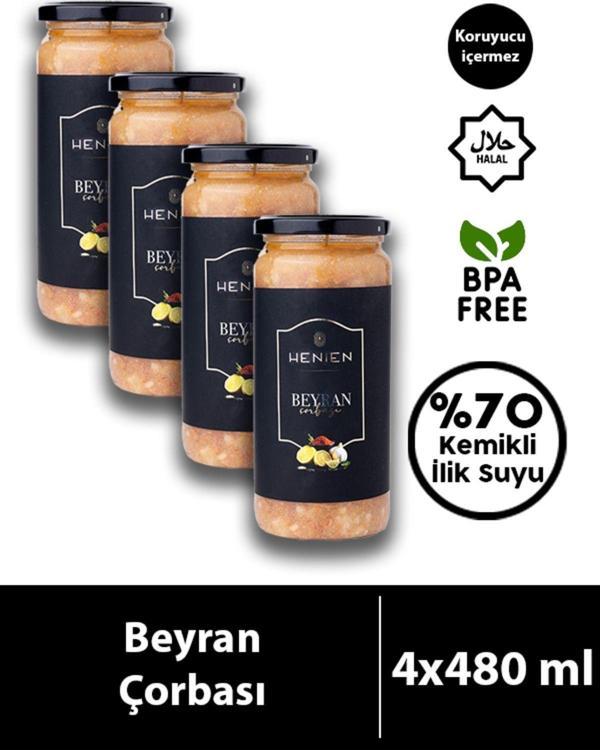 Henıen 4 Adet Hazır Beyran Çorbası 480 Ml X 4 - Gurme Lezzetler Serisi - İlikli Kemik Suyu Içerir - Image 1