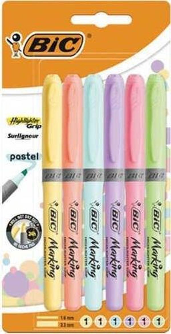 Bic Grip Fosforlu Kalem Pastel 6'lı Set - Image 1