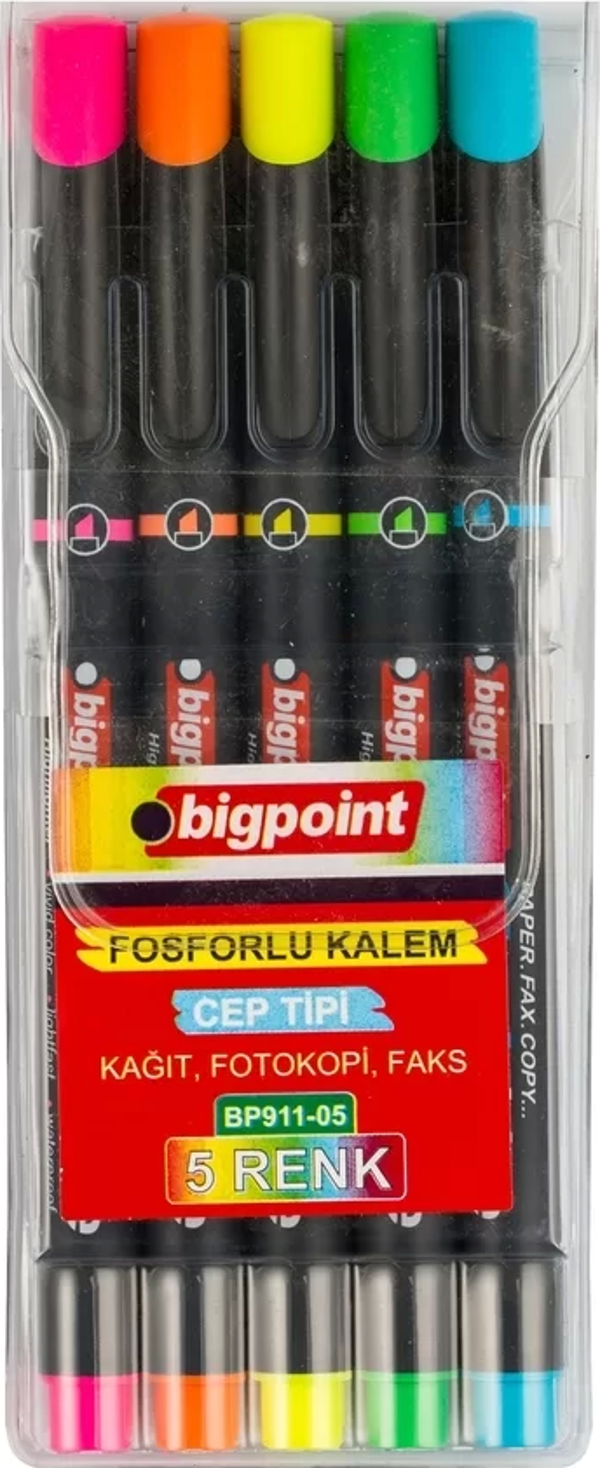 Bigpoint BP911 Fosforlu Kalem Cep Tipi (5 li Set) - Image 1