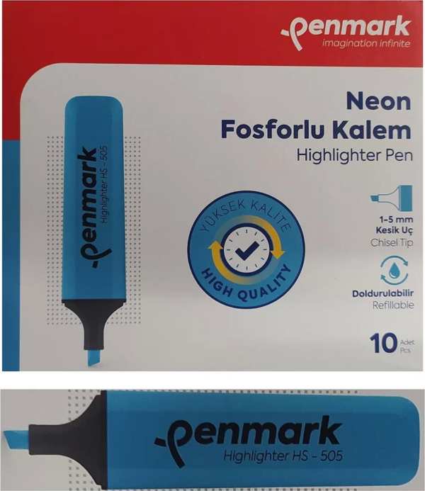 Penmark Fosforlu Kalem Neon Mavi Cam Göbeği Renk (10 Adet) - Image 1