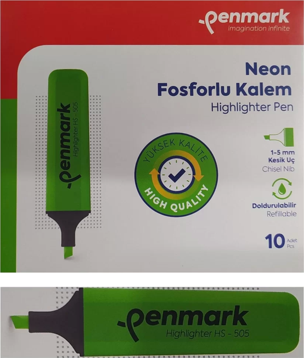 Penmark Fosforlu Kalem Neon Yeşil Renk (10 Adet) - Image 1