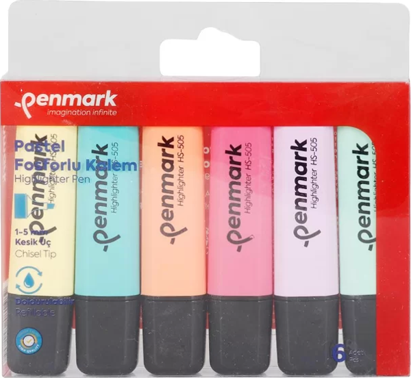 PENMARK HS-505-6P FOSFORLU KALEM SETİ PASTEL 6 RENK BLİSTER - Image 1