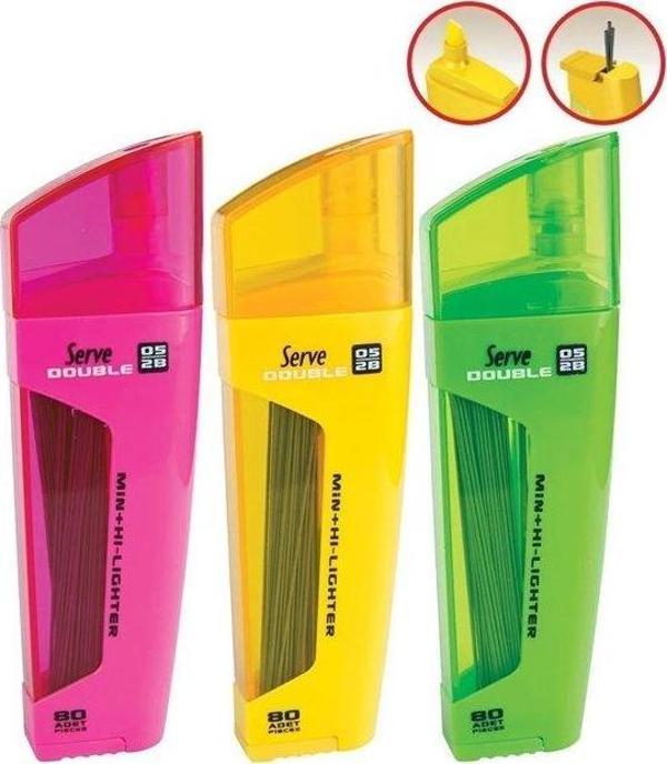 SERVE DOUBLE KALEM UCU 0.5 2B-FOSFORLU KALEM SARI-PEMBE 2Lİ - Image 1