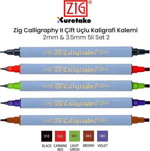 Zig Calligraphy II Çift Uçlu Kaligrafi Kalemi 2mm & 3.5mm 5li Set 2 - Image 1