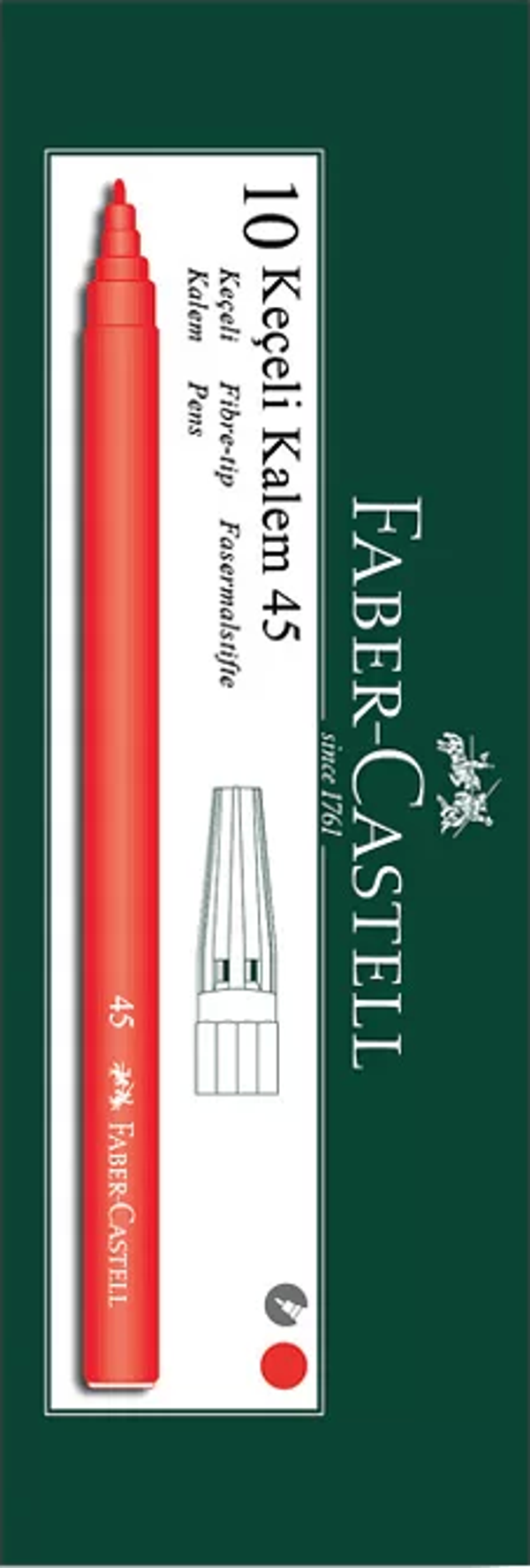 FABER-CASTELL 45 KEÇELİ KALEM KIRMIZI 10LU (155003) - Image 1