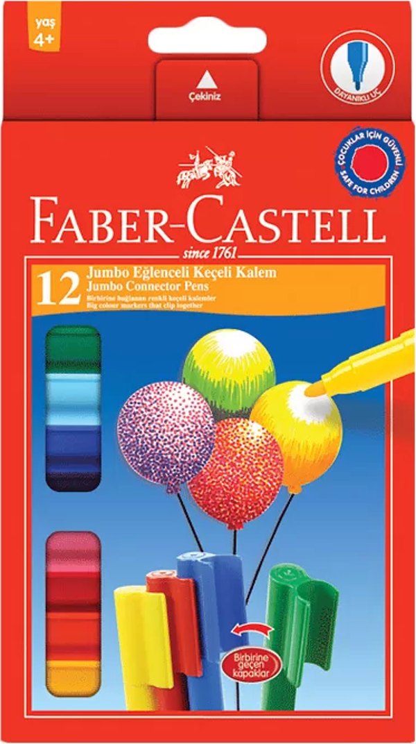 FABER-CASTELL EĞLENCELİ JUMBO KEÇELİ KALEM 12 RENK (662120) - Image 1