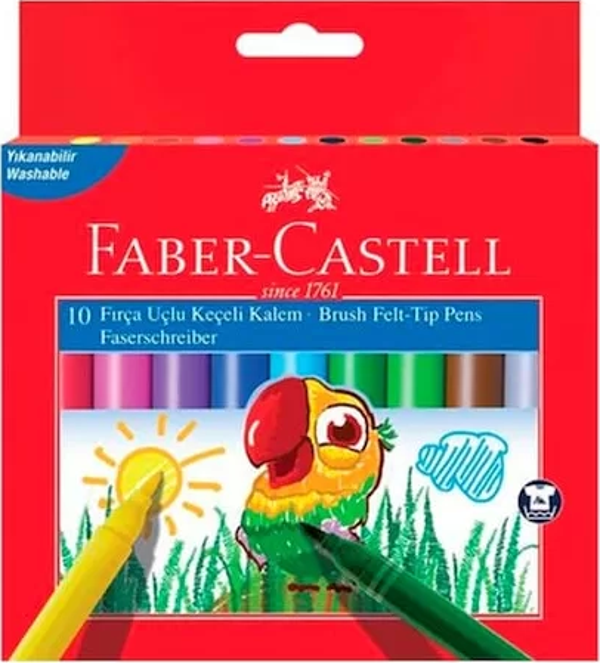 FABER-CASTELL SÜPER YIKANABİLİR FIRÇA UÇLU KEÇELİ KALEM 10 RENK (555010) - Image 1