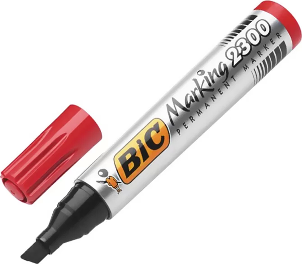 BİC 2300 PERMANENT MARKÖR KOLİ KALEMİ KESİK UÇ KIRMIZI (8209243) - Image 1