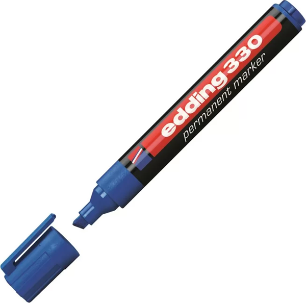 EDDİNG 330 PERMANENT MARKÖR KOLİ KALEMİ KESİK UÇ MAVİ - Image 1