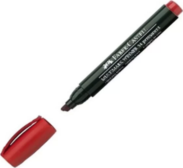 FABER-CASTELL 54 PERMANENT MARKÖR KOLİ KALEMİ KESİK UÇ KIRMIZI (152762) - Image 1