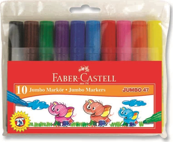 FABER-CASTELL JUMBO 47 PERMANENT MARKÖR KOLİ KALEMİ 10 RENK (030047) - Image 1