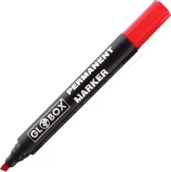 GLOBOX 6921 PERMANENT MARKÖR KOLİ KALEMİ KESİK UÇ KIRMIZI - Image 1