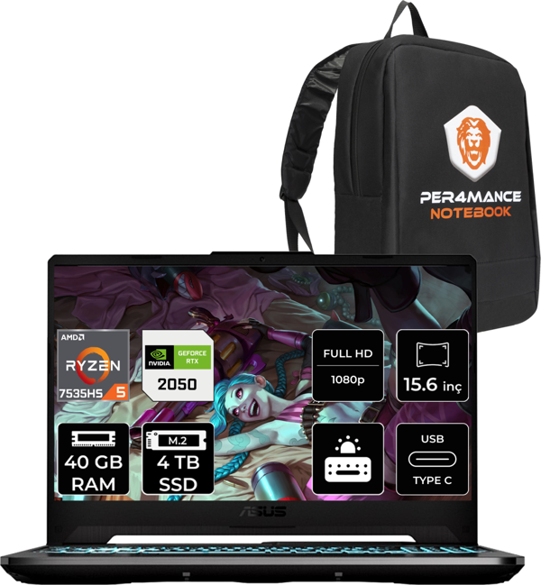 ASUS Tuf Gaming A15 R5 7535Hs 40 GB 4 TB SSD Rtx2050/4 GB 144Hz 15.6" FHD Fdos Hn051 & Per4 Çanta - Image 1