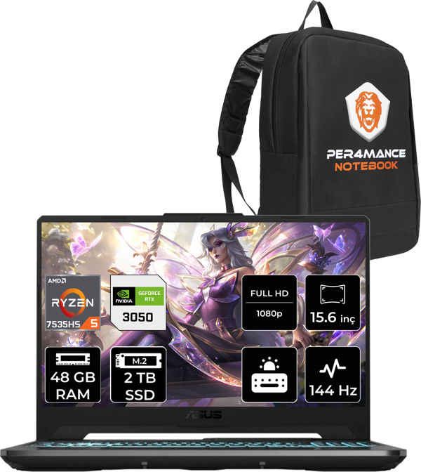 ASUS Tuf Gaming A15 R5 7535Hs 48 GB 2 TB SSD Rtx3050/4 GB 144Hz 15.6" FHD Fdos Hn047 & Per4 Çanta - Image 1