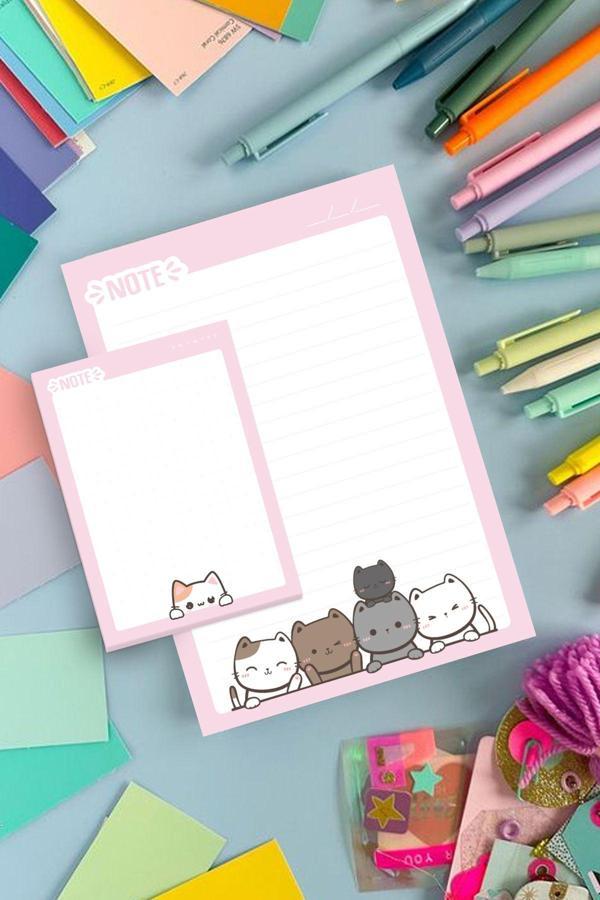 Copyder Sevimli Kedi Figürlü Bloknot Defter Seti 50 Yaprak Notepad - Image 1
