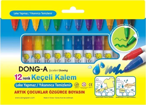 DONG-A 239313 YIKANABİLİR JUMBO KEÇELİ KALEM 12 RENK - Image 1