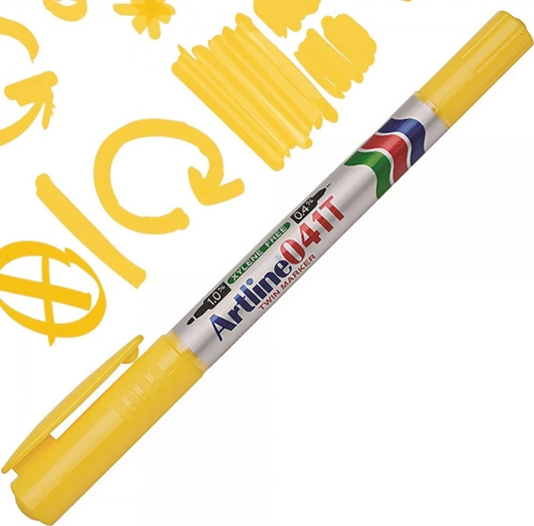 ARTLİNE EK-041T İKİ UÇLU PERMANENT MARKÖR SARI - Image 1