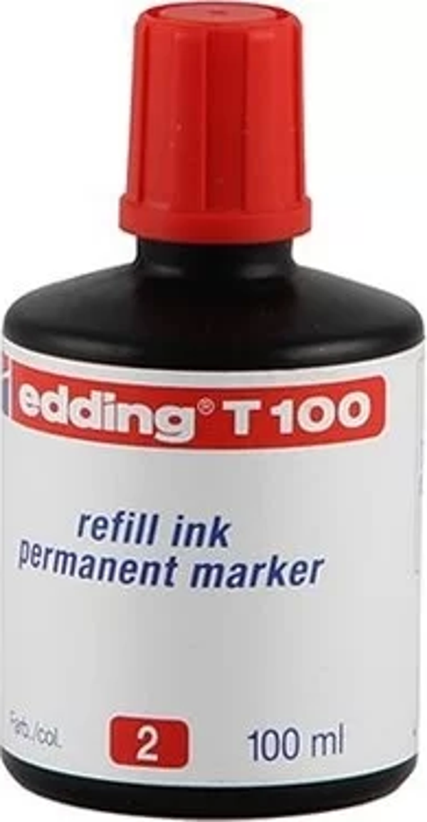 EDDİNG T100 PERMANENT MARKÖR MÜREKKEBİ KIRMIZI 100ml - Image 1