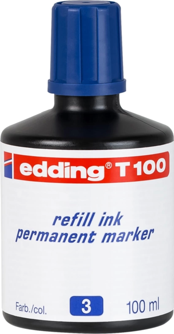 EDDİNG T100 PERMANENT MARKÖR MÜREKKEBİ MAVİ 100ml - Image 1