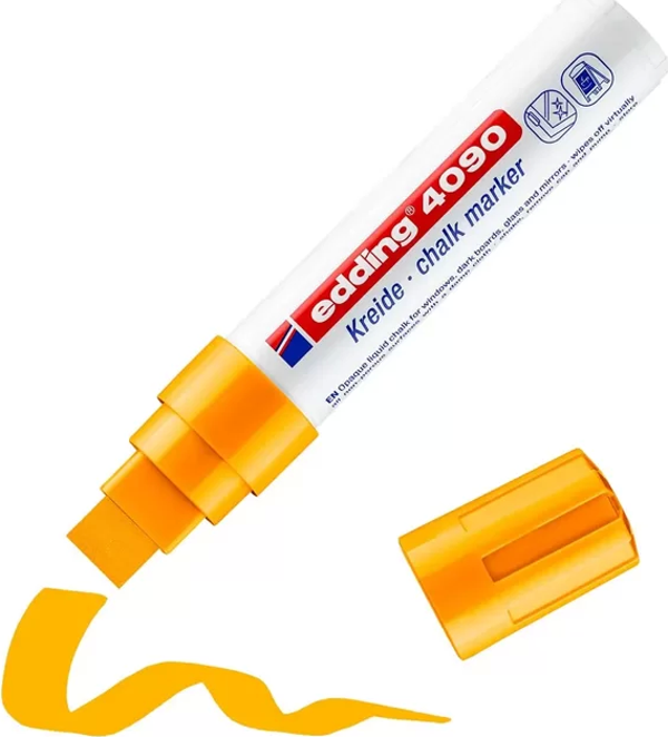 EDDİNG 4090 LİKİT TEBEŞİR VE CAM KALEMİ KESİK UÇ FOSFORLU TURUNCU - Image 1