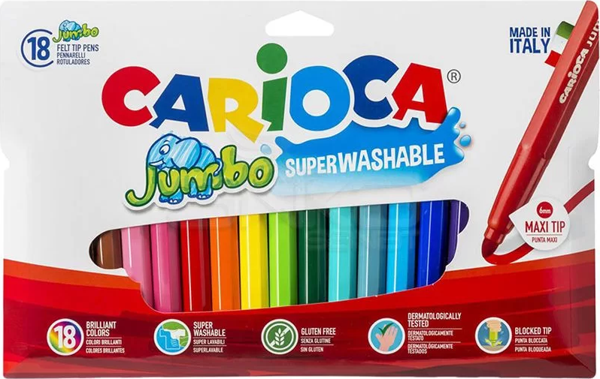 Carioca Maxi Nib Jumbo 18li Süper Yıkanabilir Keçeli Kalem Seti 40566 - Image 1