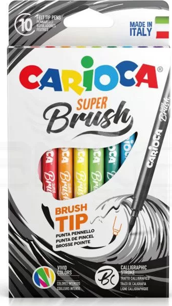 Carioca Süper Brush Fırça Uçlu Keçeli Kalem Seti 10 Renk 42937 - Image 1