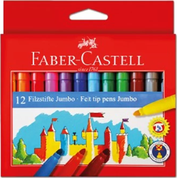 FABER-CASTELL YIKANABİLİR JUMBO KEÇELİ KALEM 12 RENK (554312) - Image 1