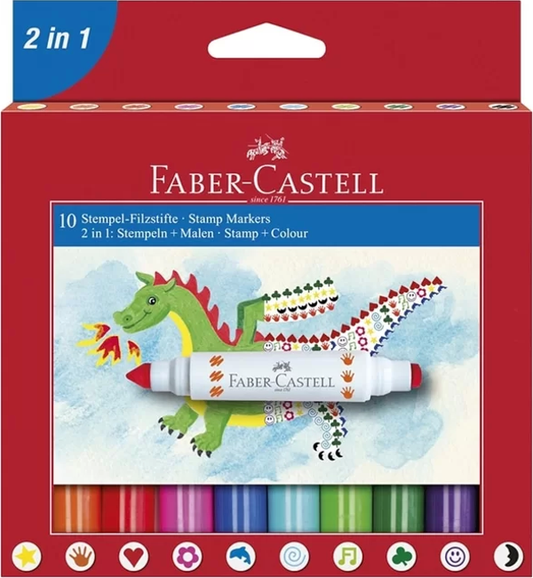 FABER-CASTELL 2İN1 JUMBO KEÇELİ KALEM 10 RENK (155170) - Image 1