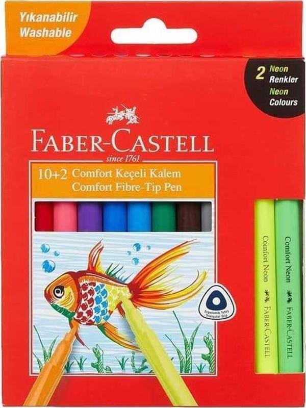 Faber-Castell Keçeli Kalem Comfort Yıkanabilir 10+2 Neon - Image 1