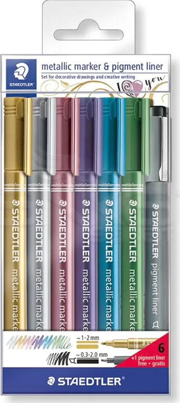 Staedtler Metallic Marker & Pigment Liner Set 7li - Image 1