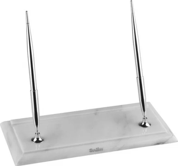 Scrikss Masa Takımı Beyaz Mermer (Chrome Çift Dolmakalem) - Image 1