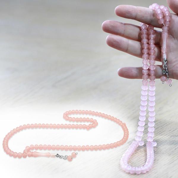 Kararmaz Metal Püsküllü Tekerlek Kesim Pembe Renk  99'luk Kedigözü Tesbih - Image 1
