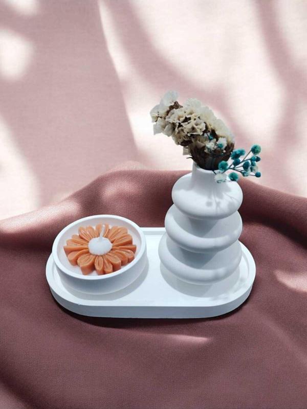 Aydinç Home Ayd Sunum Tabağı  Süslük Dekoratif  Vazo & Biblo Kokulu Mum&Şamdan  %100 Soya Wax & Taş Tozu 11x7 cm - Image 1