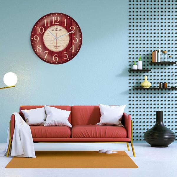 SAATDUKKKANDUVAR HOME DAN BOMBELİ KIRMIZI DUVAR SAATİ 30X30 CM MODERN VE ŞIK TASARIM  - Image 1