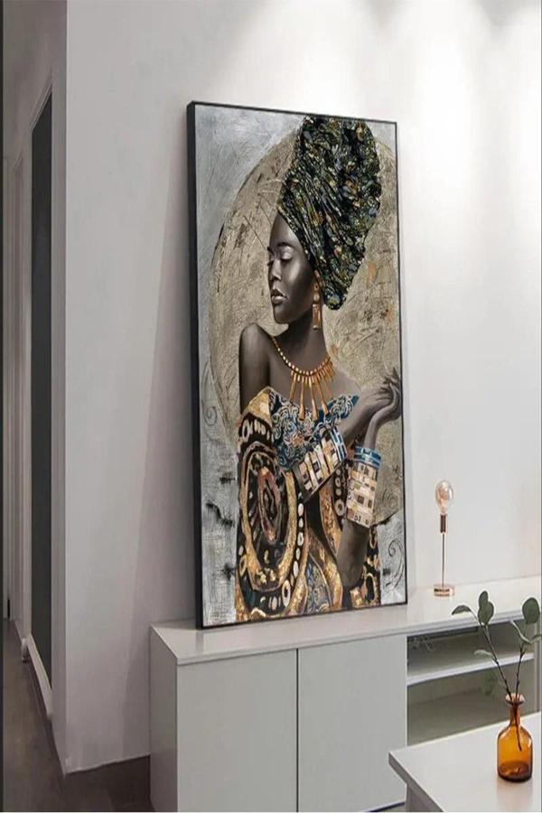 1 adet Baskı Poster, Muhteşem Kıyafetli Amerikan Afrika Kadın Tuval Duvar Sanatı ÇERÇEVESİZ - Image 1