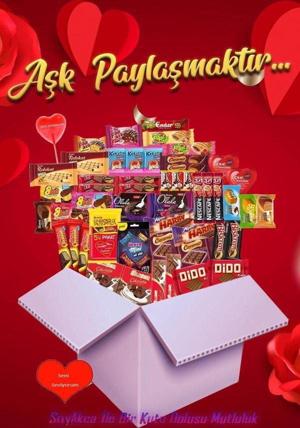 Eti Aşk Paylaşmaktır 52 Parça Özel Atıştırmalık Pak. Soyakca Seni Seviyorum Yazılı Şeker Hediye - Image 1