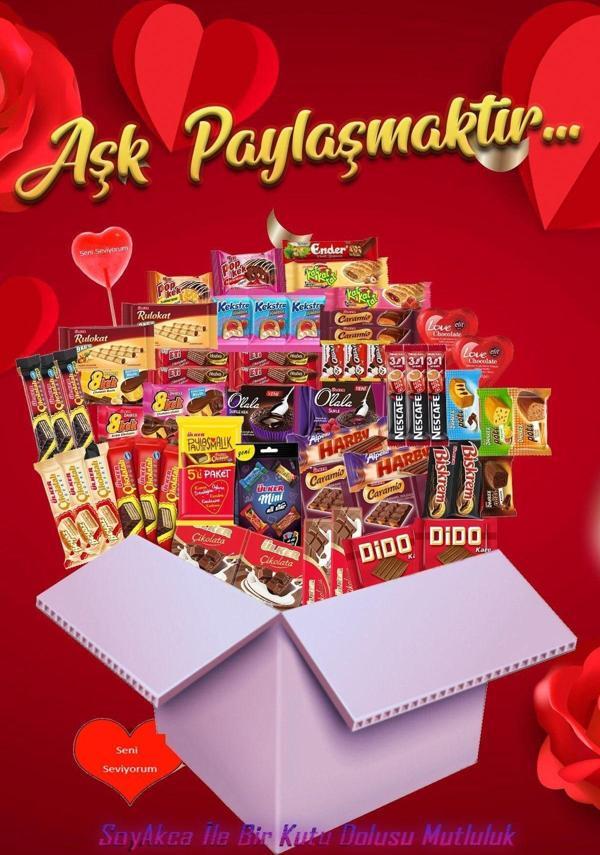 Ülker Aşk Paylaşmaktır 58 Parça Orta Boy Atıştırmalık Paketi. Soyakca Seni Seviyorum Yazılı Şeker Hediye - Image 1