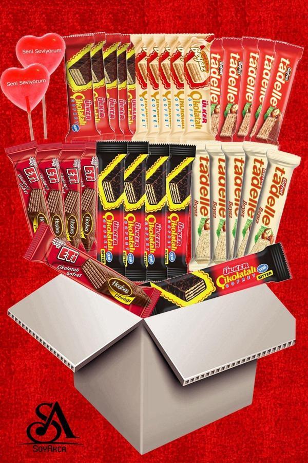 Ülker Çikolata Aşkı 32 Parça Gofret & Çikolata Paketi. Seni Seviyorum Şeker Tohumlu Kalem Hediyeli - Image 1