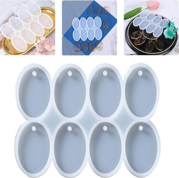 Epoksi Çoklu Silikon Kalıp Anahtarlık Oval Delikli Kolye Küpe Kalıbı 5X3 CM 8 Li - Image 1