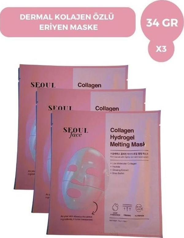 DERMAL SEOULFACE COLLAGEN HYDROGEL MELTING MASK 34g 3 Adet - Image 1