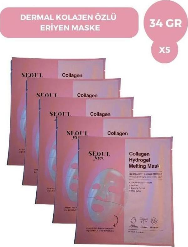 DERMAL SEOULFACE COLLAGEN HYDROGEL MELTING MASK 34g 5 Adet - Image 1